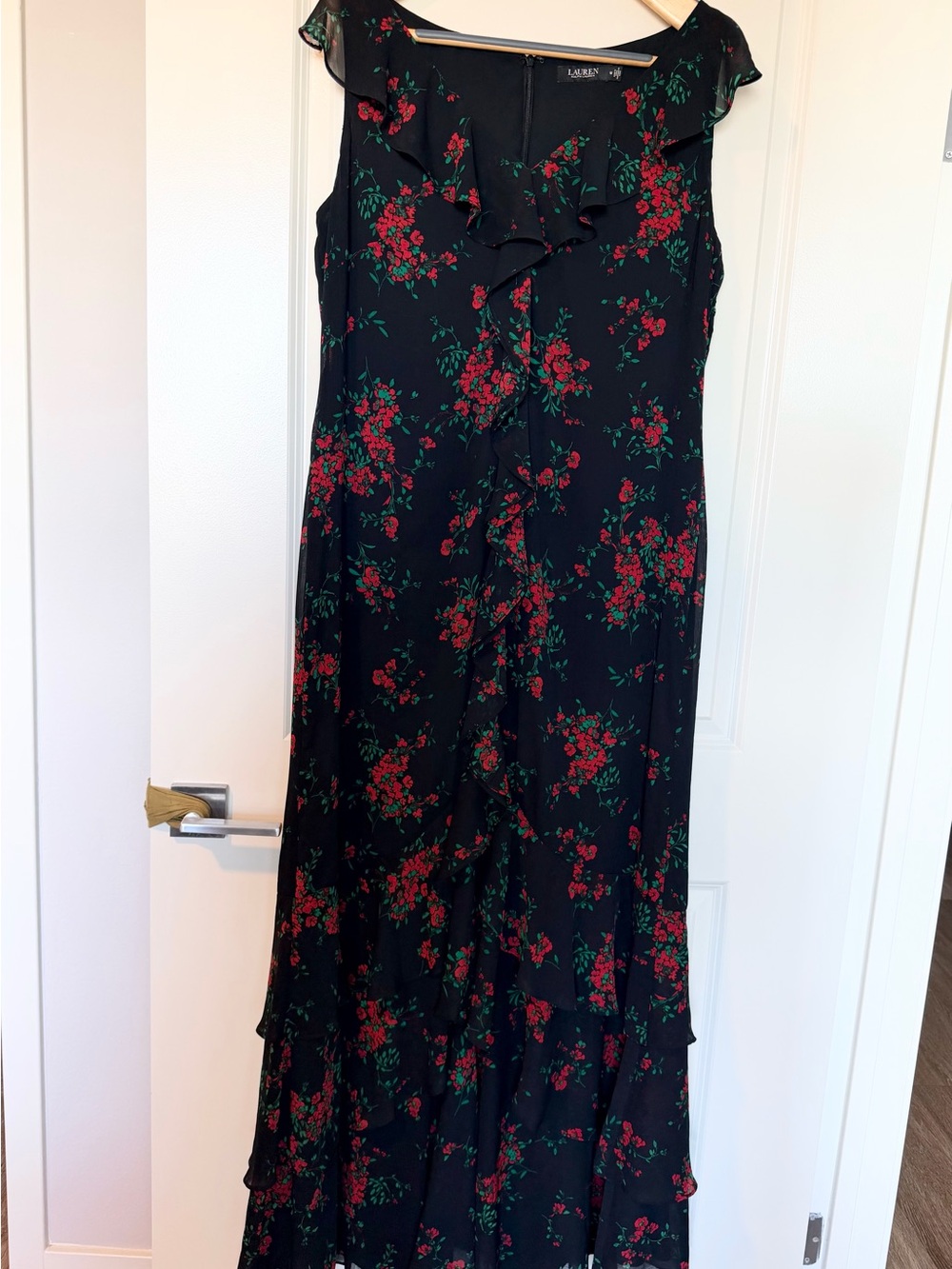 Lauren Ralph Lauren Floral Ruffle Maxi Gown Sz 18